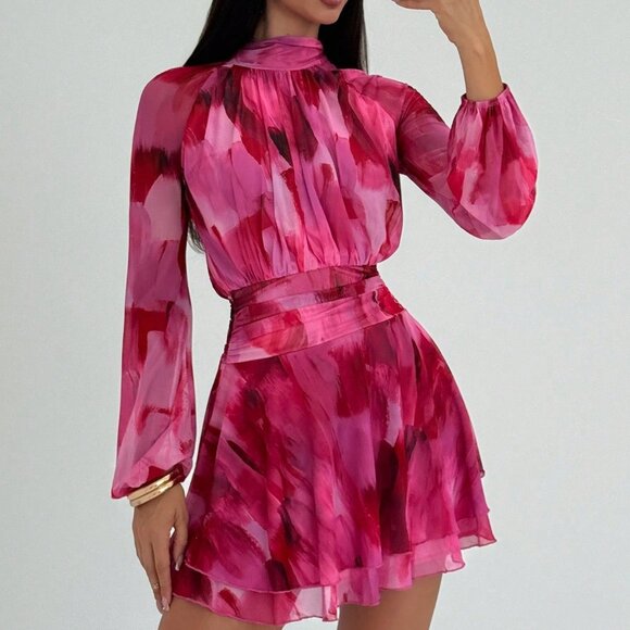 Dresses & Skirts - Purple Casual Women's Romantic Long Sleeve Tie Dye Dress